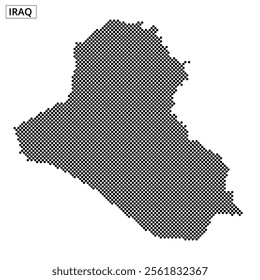 Detailed dotted map of Iraq shows the country's outline creatively with a monochrome design. The artwork emphasizes geographic features.