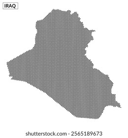 Detailed dotted map of Iraq shows the country's outline creatively with a monochrome design. The artwork emphasizes geographic features.