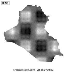 Detailed dotted map of Iraq shows the country's outline creatively with a monochrome design. The artwork emphasizes geographic features.