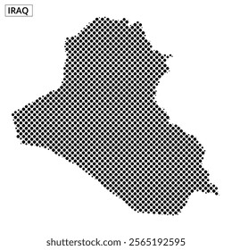 Detailed dotted map of Iraq shows the country's outline creatively with a monochrome design. The artwork emphasizes geographic features.