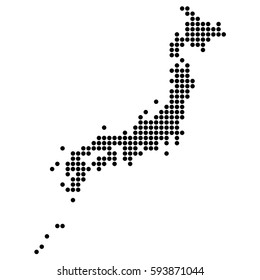 Detailed dotted map of Japan made of points. Dot vector illustration.