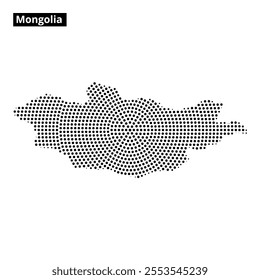 A detailed dotted map representation of Mongolia, showcasing its shape against a soft background with abstract lines and patterns.