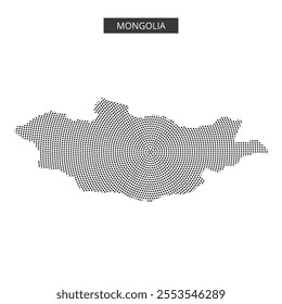 A detailed dotted map representation of Mongolia, showcasing its shape against a soft background with abstract lines and patterns.