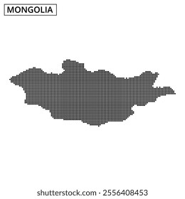 A detailed dotted map representation of Mongolia, showcasing its shape against a soft background with abstract lines and patterns.