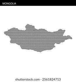 A detailed dotted map representation of Mongolia, showcasing its shape against a soft background with abstract lines and patterns.