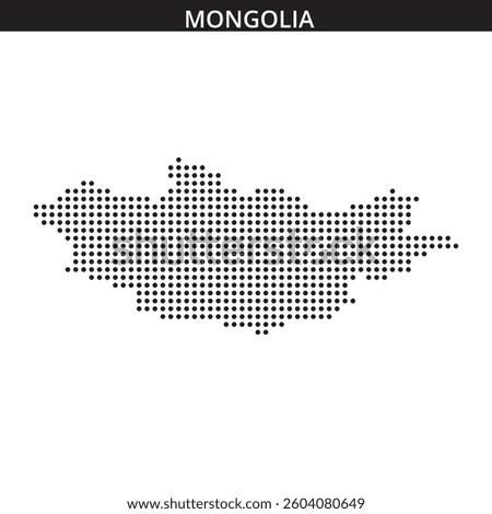 A detailed dotted map representation of Mongolia, showcasing its shape against a soft background with abstract lines and patterns.