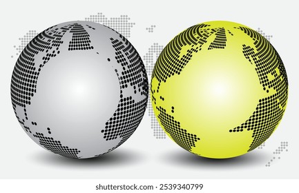 A detailed dotted vector world map Illustration showing continents and countries, perfect for global navigation, infographics, and design. Ideal for travel, geography map