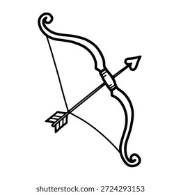Dibujo detallado de un arco y una flecha en blanco y negro