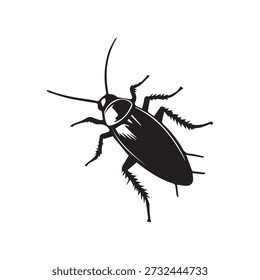 Detailzeichnung von gemeinsamen Kakerlaken Insekt in massiven schwarzen Silhouette Stil einzeln auf weißem Hintergrund Schädlingsbekämpfungssymbol
