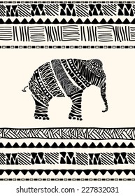 Detailed drawing of elephant in aztec style