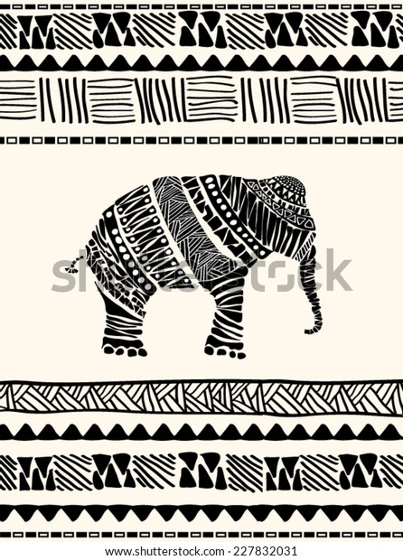 Detailed Drawing Elephant Aztec Style Stock Vector (Royalty Free) 227832031