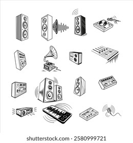  A detailed drawing of a microphone and sound recording mics. Perfect for music, podcasting, broadcasting, and studio-related designs. Ideal for digital and print projects.