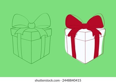 A detailed drawing of a present box with a vibrant red bow on top, showcasing intricate patterns and textures. The box is beautifully decorated, exuding a sense of celebration and anticipation