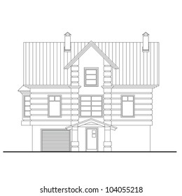 Detailed drawing of small house front facade with masonry elements and profiles