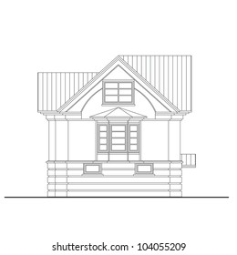 Detailed drawing of small house side facade with masonry elements and profiles