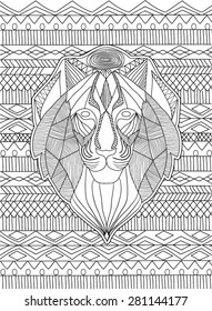Detailed drawing of wolf in Aztec style
