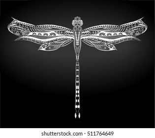 Detailed drawn pencil dragonfly