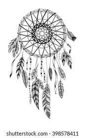 Detailed dreamcatcher with "sun" ornament. 