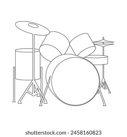 Detaillierte Drum-Kit-Vektorillustration im Schwarz-Weiß-Line-Art-Stil