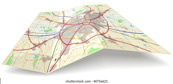 Detailed Editable Vector Folding Map With No Names