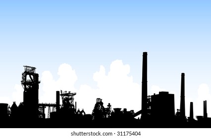 Detailed editable vector illustration of an industrial skyline