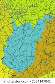 Um mapa vetorial editável detalhado do estado americano do Alabama. O mapa destaca fronteiras estaduais, grandes cidades, rodovias, rios e características geográficas. Ideal para design e apresentações.