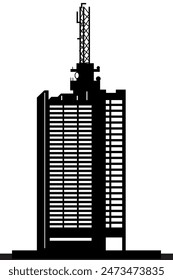Silueta de Vector editable detallada de The NECOM House Lagos. Perfecto para proyectos de marca, marketing y diseño. Mostrando el icónico rascacielos del vibrante paisaje urbano de Nigeria