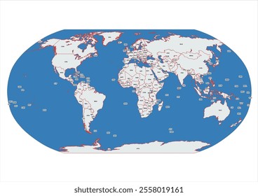 Detailed editable vector World Map with Countries and borders Political blank World Map vector illustration isolated on white background. Editable and clearly labeled layers.