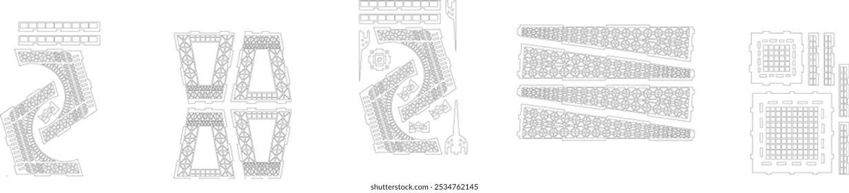 Vector de Plan de corte láser de madera de la torre Eiffel detallado, diseño arquitectónico para CNC, proyectos de manualidades de bricolaje, Plantillas de corte láser, Arte vectorial escalable