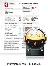 Detailed Electric Bill with Realistic Electric Counter Vector