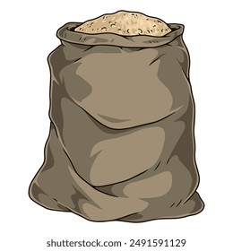 Detailed emblem colorful bag of flour with grain and finished cereal products for production of healthy natural breakfasts vector illustration