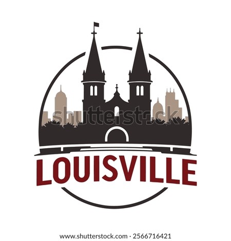 A detailed emblem design featuring the iconic Churchill Downs Twin Spires set against the Louisville skyline, capturing the essence of Kentucky's rich heritage and urban charm.