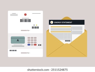 A detailed energy statement from a home smart meter reveals consumption data, cost breakdown, and monthly usage trends in a minimalist setting