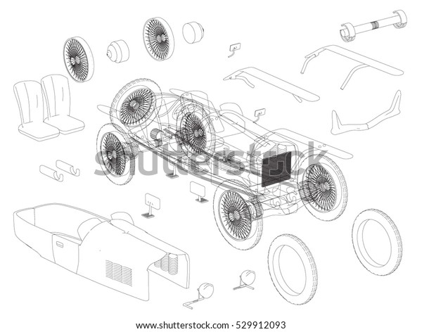 Detailed\
Engineering drawing of the retro car.\
vector