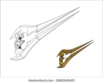 Detailed engineering drawings show 3D views of the futuristic Energy Sword with its innovative design