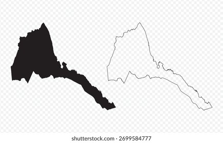 Mapa detalhado Eritreia definir silhueta preta sólida e contorno ilustração vetor