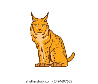 Detailed Eurasian Lynx Sitting and Watching Gesture Illustration