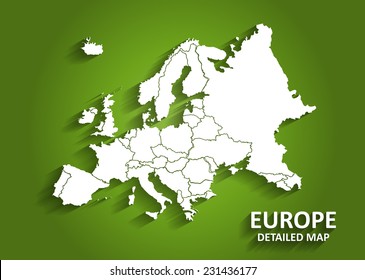 Detailed Europe Map on Green Background with Shadows (EPS10 Vector)