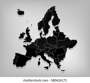 Detailed Europe Vector Map on grey background with shadows