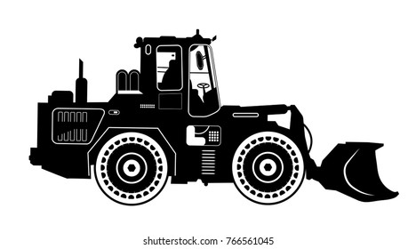 Detailed excavator snow-plow tractor. Vector illustration