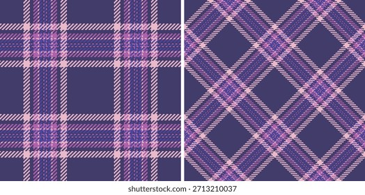 Padrão de tecido detalhado com um design xadrez tradicional em tons de roxo. Representa têxteis clássicos, ideais para planos de fundo ou layouts de moda. Intemporal, versátil, elegante.