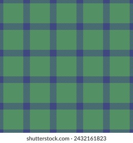 Detailed fabric pattern textile, teenage seamless texture vector. Romance check tartan plaid background in blue and green color.