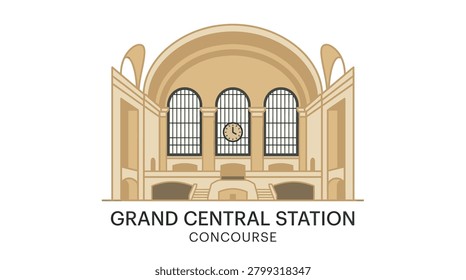 Detailed facade of the iconic Grand Central Station concourse building. Great for New York City travel, history, and urban architecture designs.