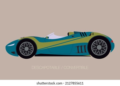 Detailed face of a convertible car illustration. Car side view. Futuristic design