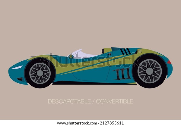 Detailed face of a convertible car illustration.\
Car side view. Futuristic\
design