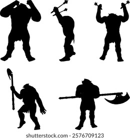 Detailed fantasy creature ogre silhouette exuding aggression and power. Perfect for fantasy designs, games, and storytelling visuals, adding a dangerous and thrilling element to creative projects. 