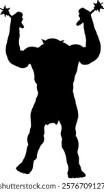 Detailed fantasy creature ogre silhouette exuding aggression and power. Perfect for fantasy designs, games, and storytelling visuals, adding a dangerous and thrilling element to creative projects. 