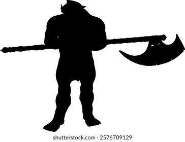 Detailed fantasy creature ogre silhouette exuding aggression and power. Perfect for fantasy designs, games, and storytelling visuals, adding a dangerous and thrilling element to creative projects. 