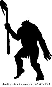 Detailed fantasy creature ogre silhouette exuding aggression and power. Perfect for fantasy designs, games, and storytelling visuals, adding a dangerous and thrilling element to creative projects. 