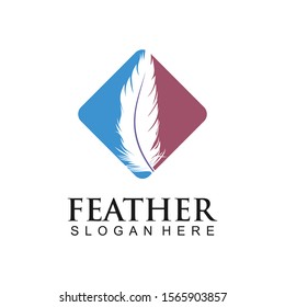 detailed feather inside square logo design template